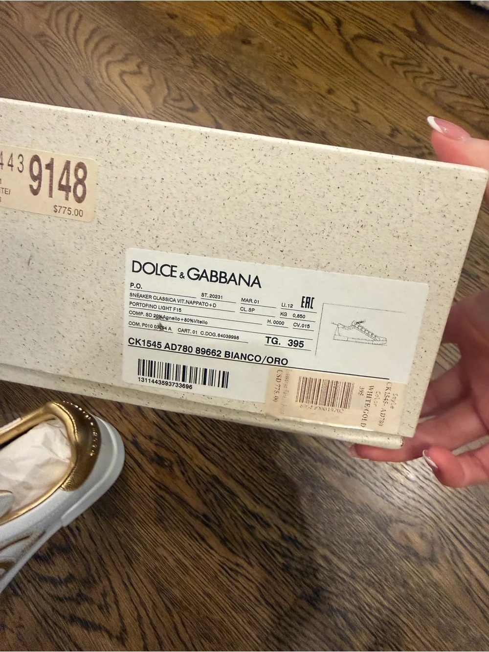 Dolce&Gabbana Portofino Women’s Low Top Leather Lace-Up Sneaker White/Gold